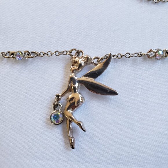 Fairy y2k Silver Tinkerbell Charm Rhinestone necklace Set pink iridescent gems - Picture 10 of 10